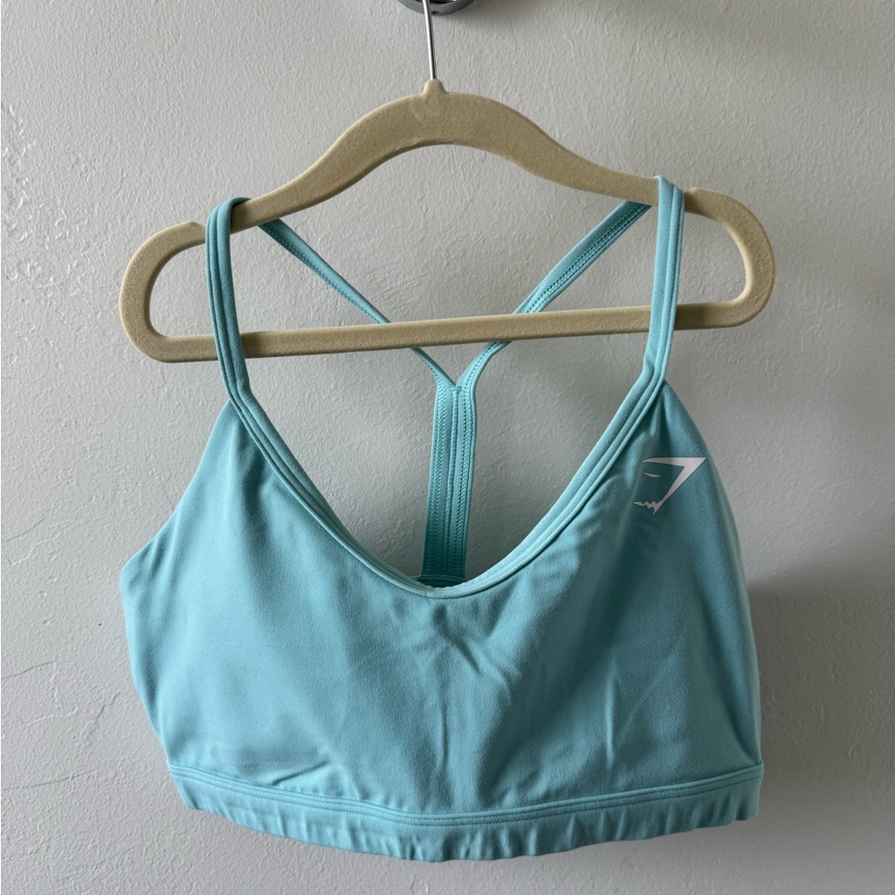 Gymshark Women’s Light Blue V Neck Sports Bra - Size Medium